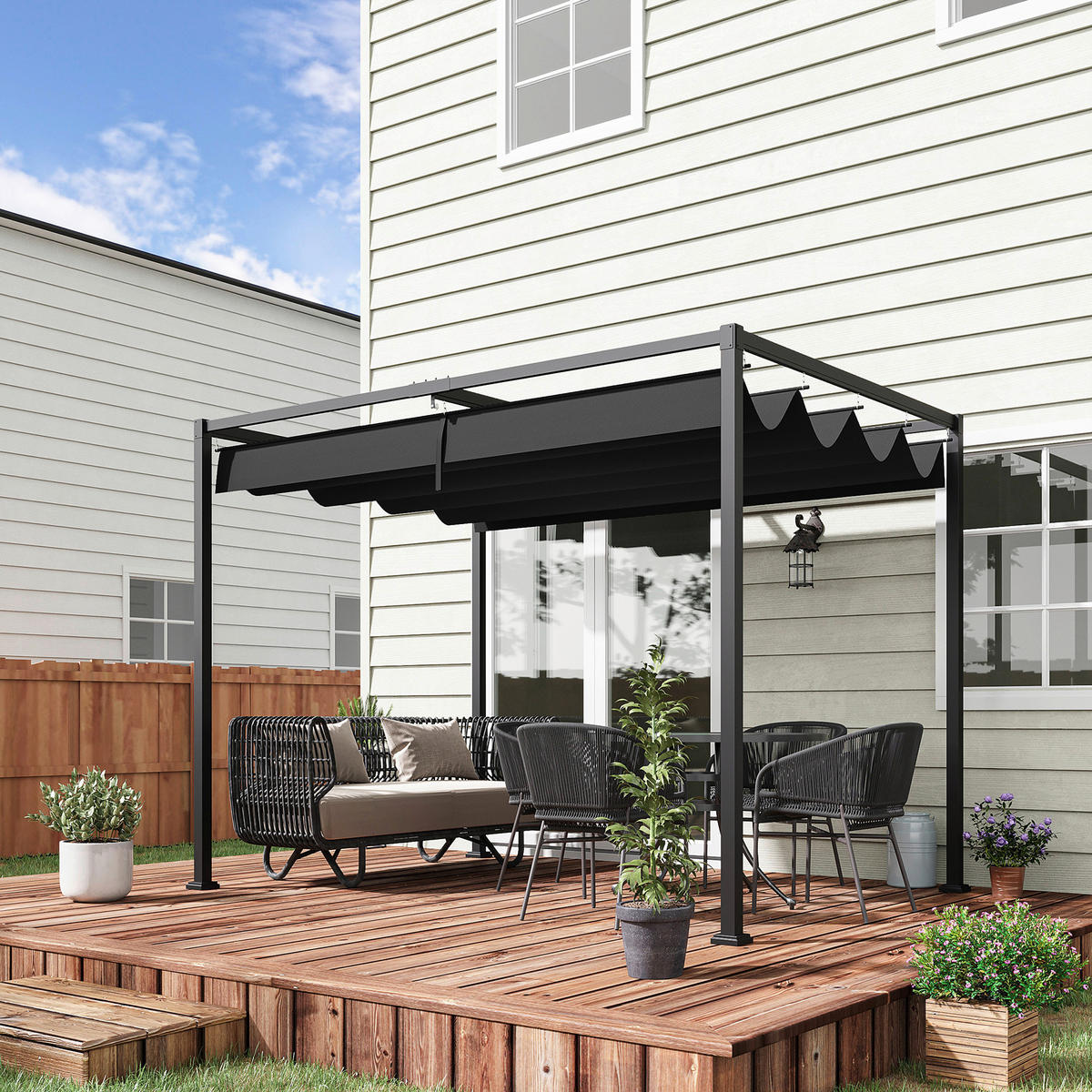 Outsunny Pergola mit Schiebedach schwarz Metall B/H/L: ca. 213x221x298 cm Pergola_mit_Schiebedach - schwarz (298,00/213,00/221,00cm) - Outsunny