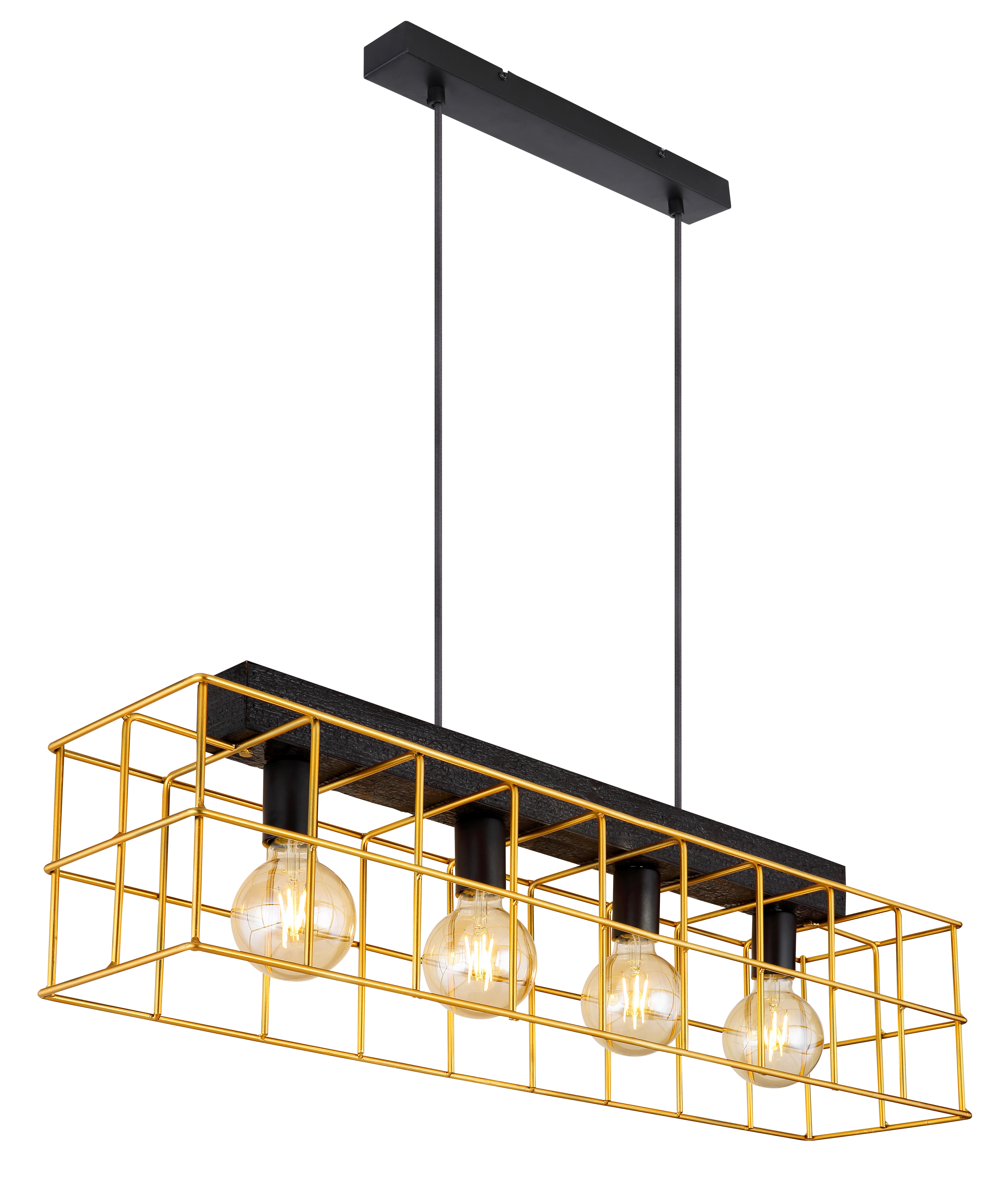 GLOBO Pendelleuchte gold schwarz Metall B/H/T: ca. 20x150x90 cm E27 4 Brenn günstig online kaufen