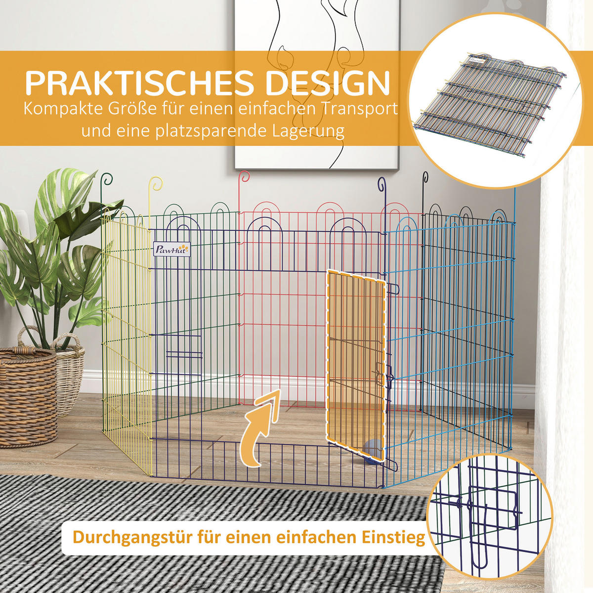 PawHut Welpenauslauf bunt Metall B/H/L: ca. 120x60x120 cm Welpenauslauf - bunt (120,00/120,00/60,00cm) - PawHut