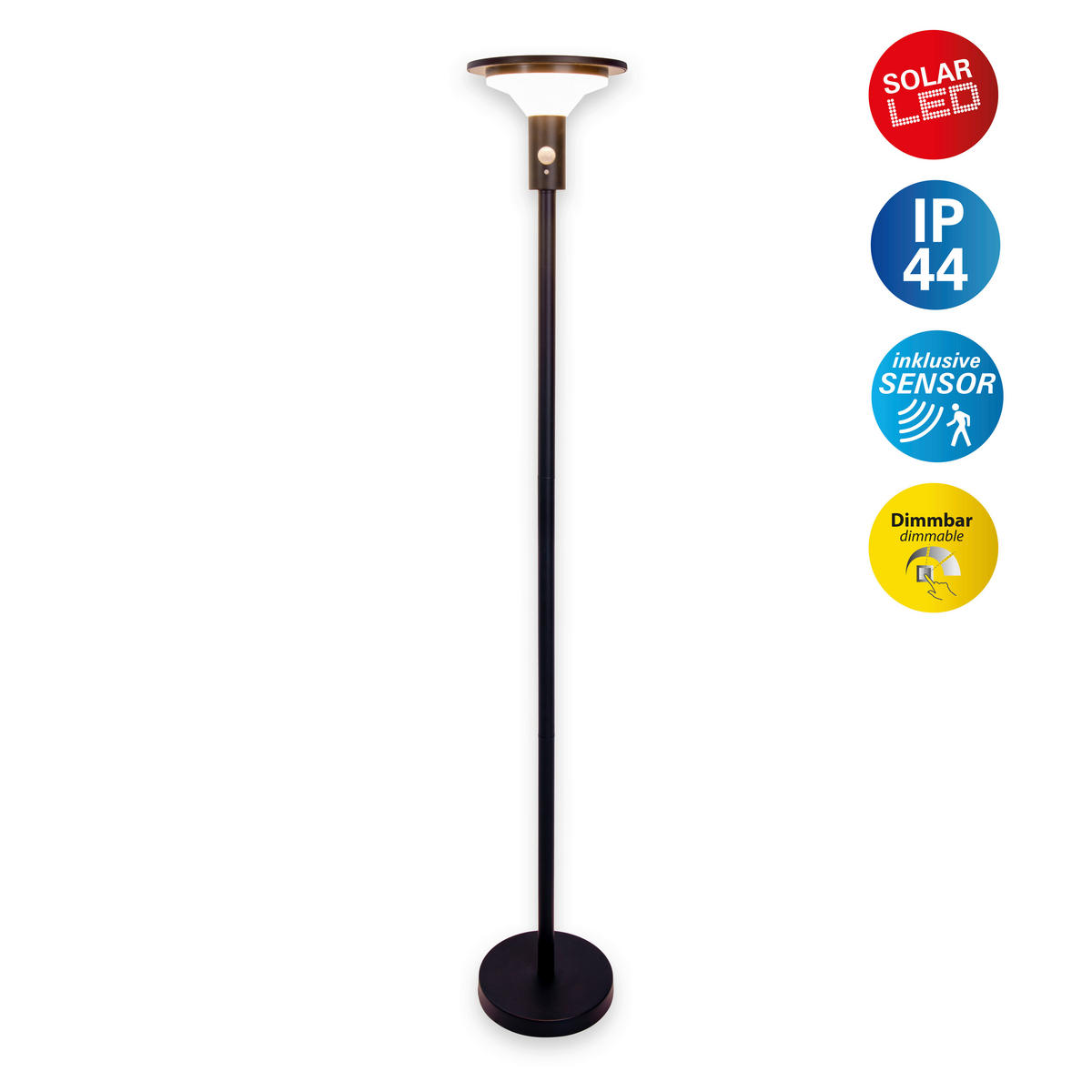 LED-Solarleuchte 2071622 schwarz Edelstahl Kunststoff H/D: ca. 140x21 cm LED Solarstehleuchte "NORA" - schwarz (21,00/140,00cm) - Näve Leuchten