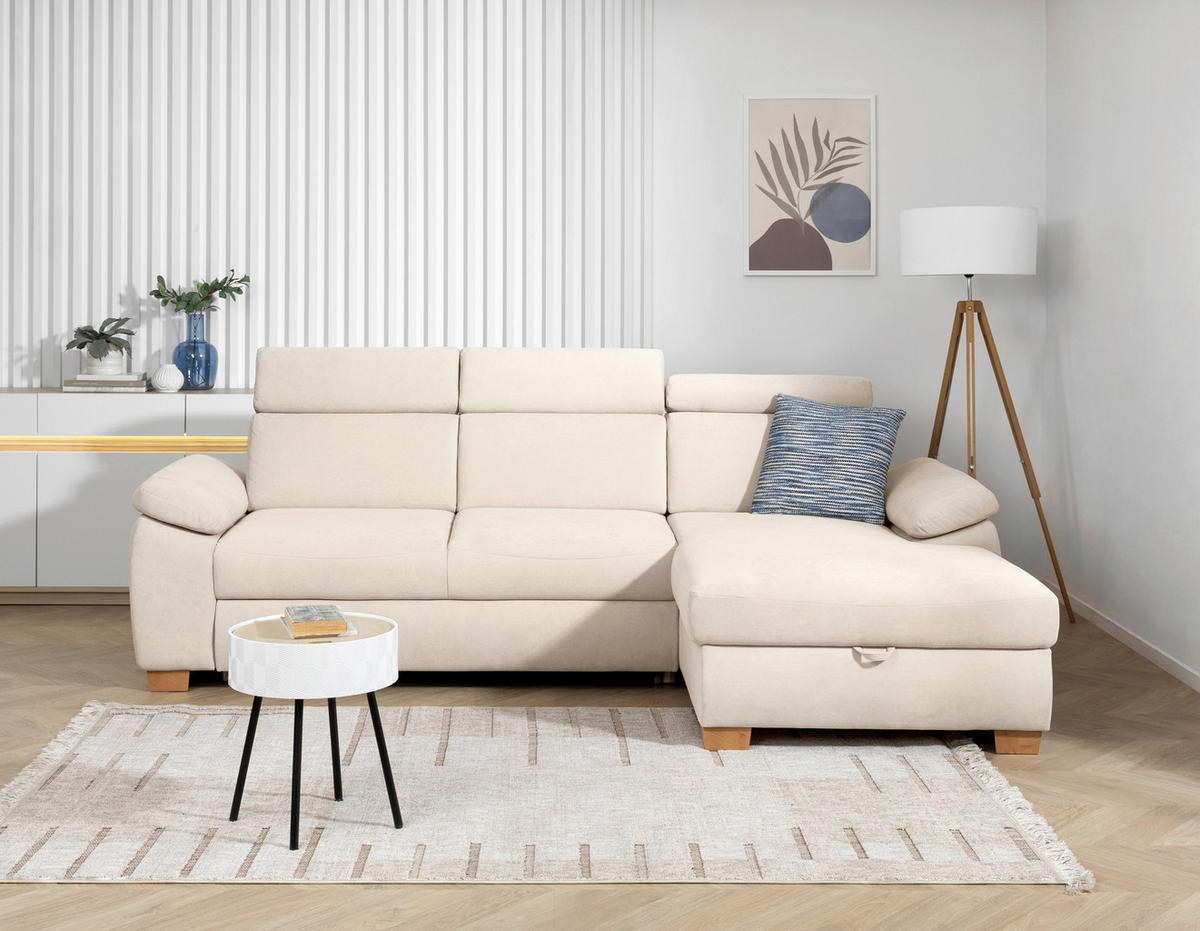Ecksofa Aguda beige Microfaser B/H/T: ca. 269x102x175 cm Aguda - beige/buche (269,00/102,00/175,00cm)