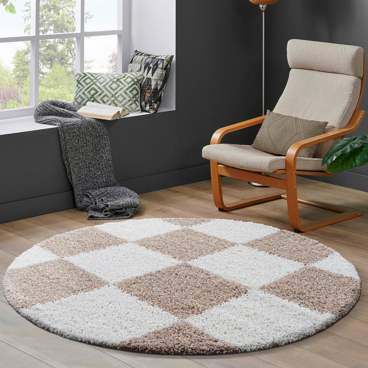 Sanat Hochflorteppich MILANO beige B/L: ca. 150x150 cm MILANO - beige (150,00/150,00cm) - Sanat