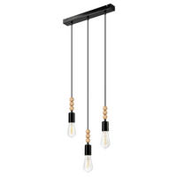 Lamkur Pendelleuchte SIMON 37363 schwarz Stahl Holz H/L: ca. 94x40 cm E27 3 Brennstellen Simon - schwarz (40,00cm) - Lamkur