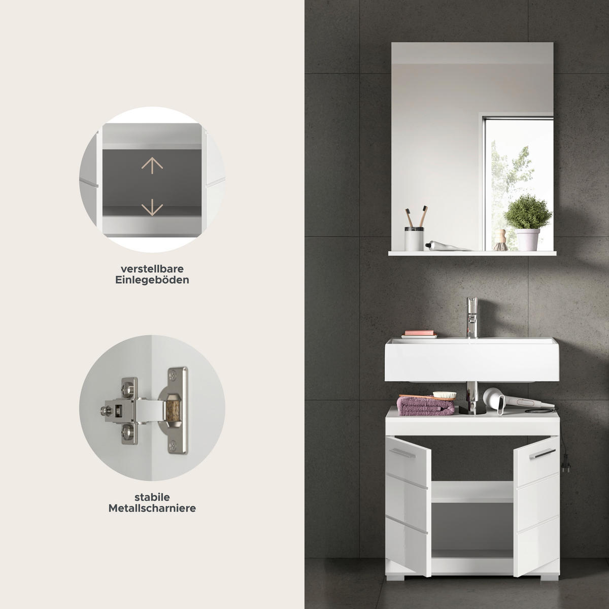 Badezimmer-Set Scout weiß weiß Hochglanz B/H/T: ca. 60x191x34 cm Scout - weiß (60,00/191,00/34,00cm) - xonox.home