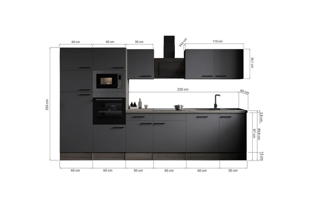 Küchenblock Oliver B/H/T: ca. 340x205x60 cm Oliver - Eiche/grau (340,00/205,00/60,00cm) - Respekta