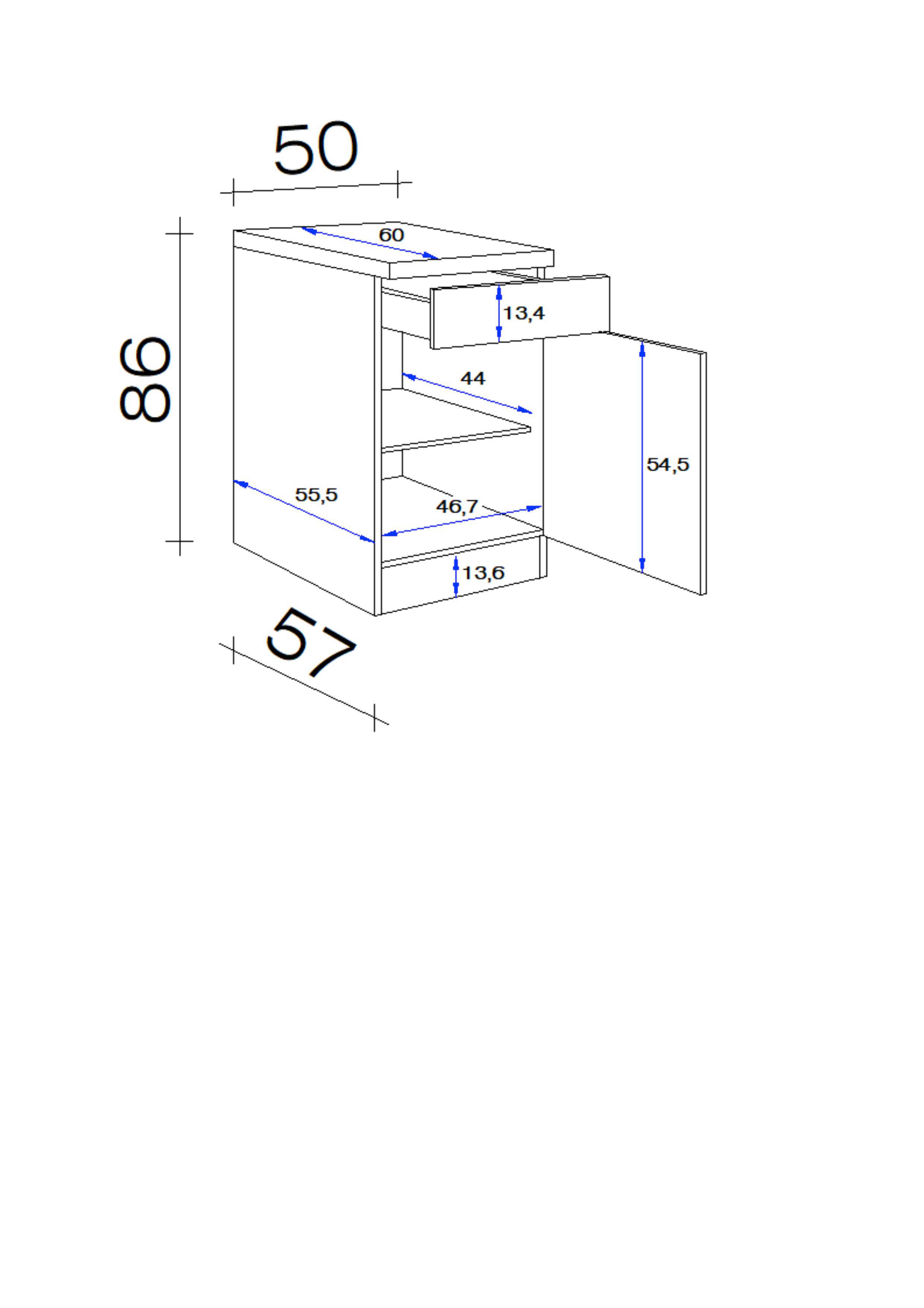 Unterschrank Vita weiß matt B/H/T: ca. 50x86x60 cm Vita - Beton/weiß (50,00/86,00/60,00cm) - Flex-Well