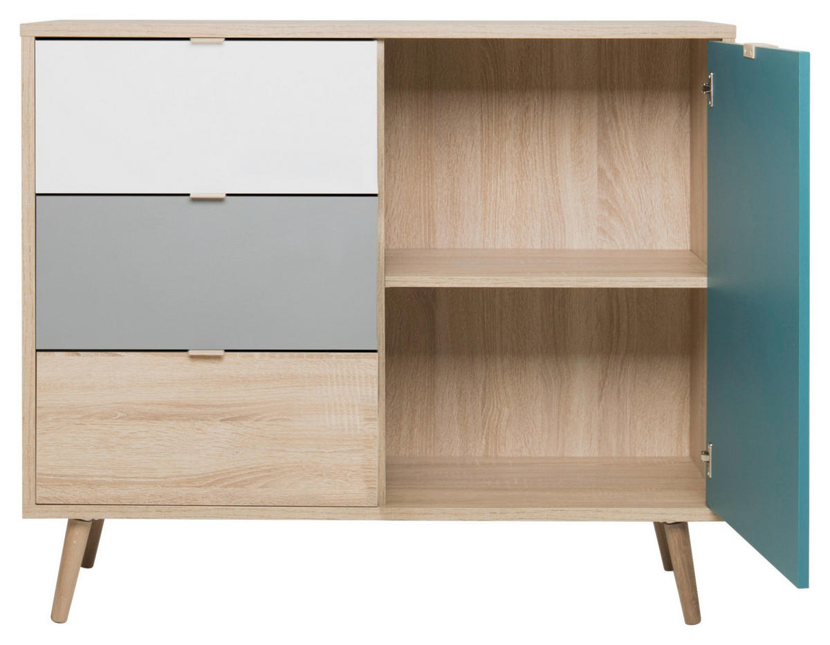 Kommode Cuba Eiche Sonoma Nachbildung weiß grau petrol B/H/T: ca. 103x87x40 cm Cuba - Eiche/weiß (103,00/87,00/40,00cm)