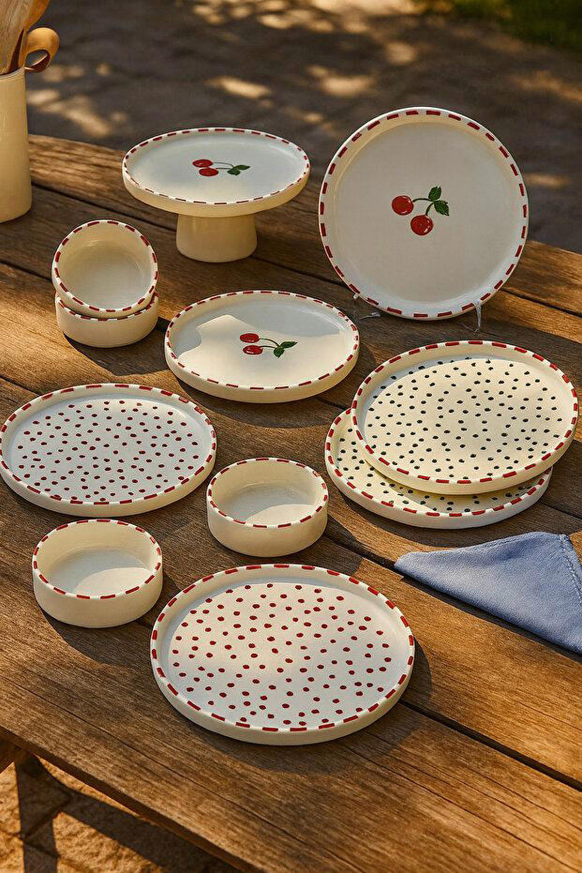 HermiaConcept Frühstücksservice beige Keramik 11 tlg. Frühstücksservice_11tlg. - beige/rot - HermiaConcept