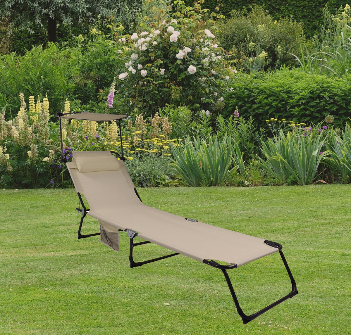 VCM Sonnenliege Bindox creme Textilene B/H/L: ca. 55x24x185 cm Bindox - creme (185,00/55,00/24,00cm) - VCM