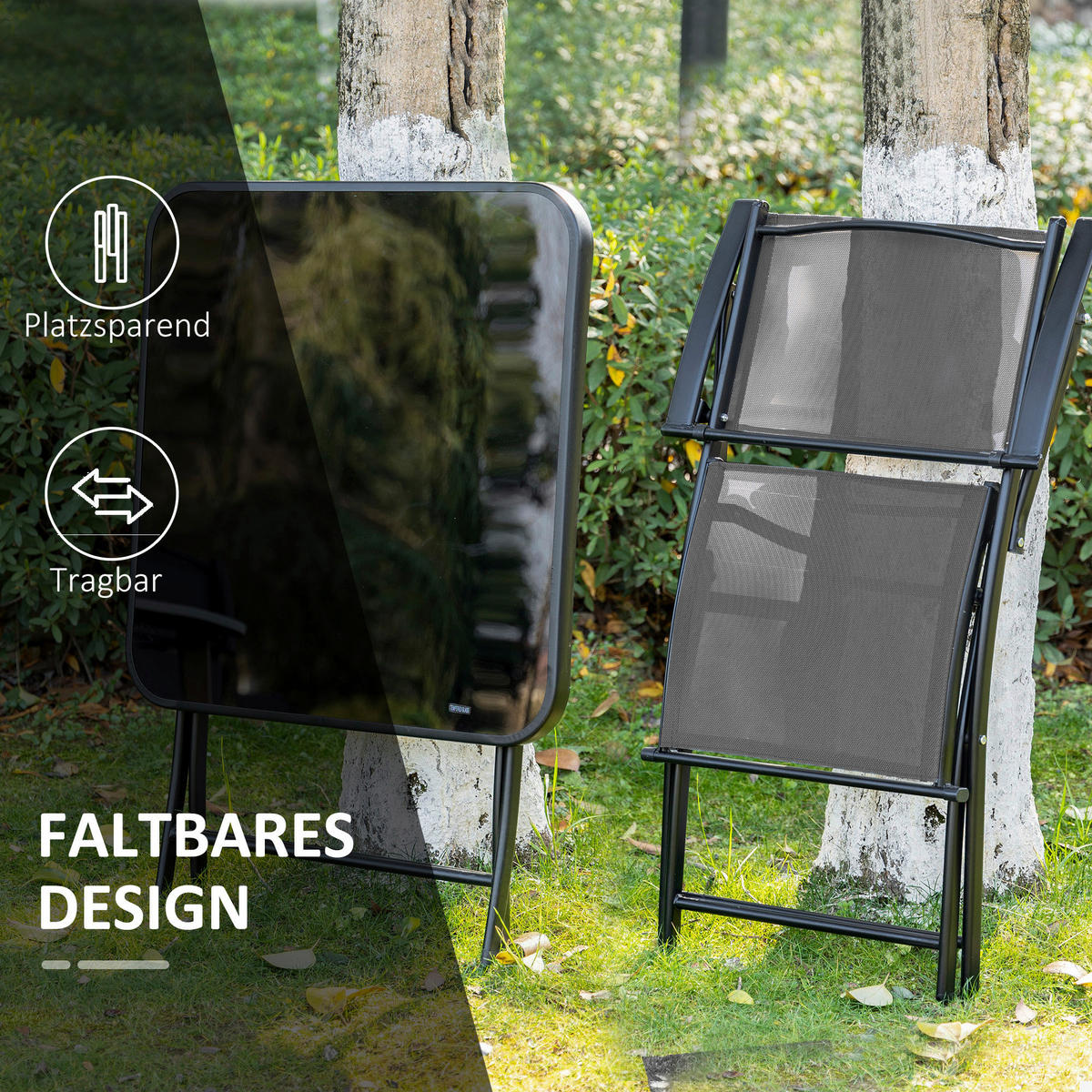 Outsunny Sitzgruppe schwarz Metall B/H/L: ca. 60x70x60 cm Sitzgruppe - schwarz/grau (60,00/60,00/70,00cm) - Outsunny