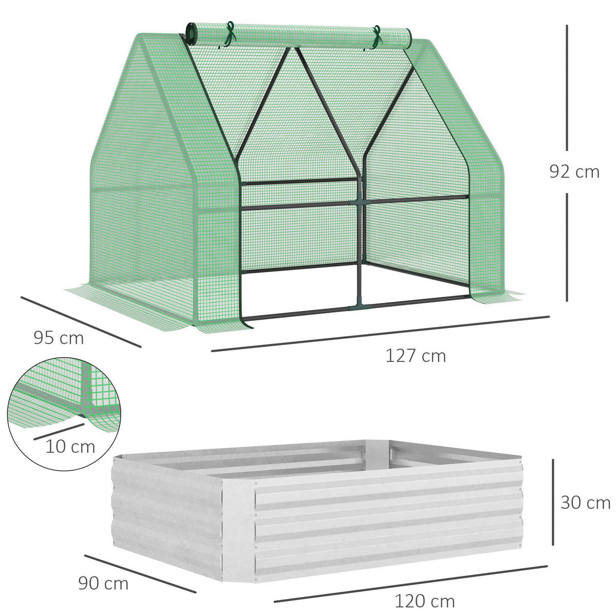 Outsunny Tür zum Aufrollen B/H/L: ca. 95x92x127 cm Foliengewächshaus 845-520SR - grün (127,00/95,00/92,00cm) - Outsunny