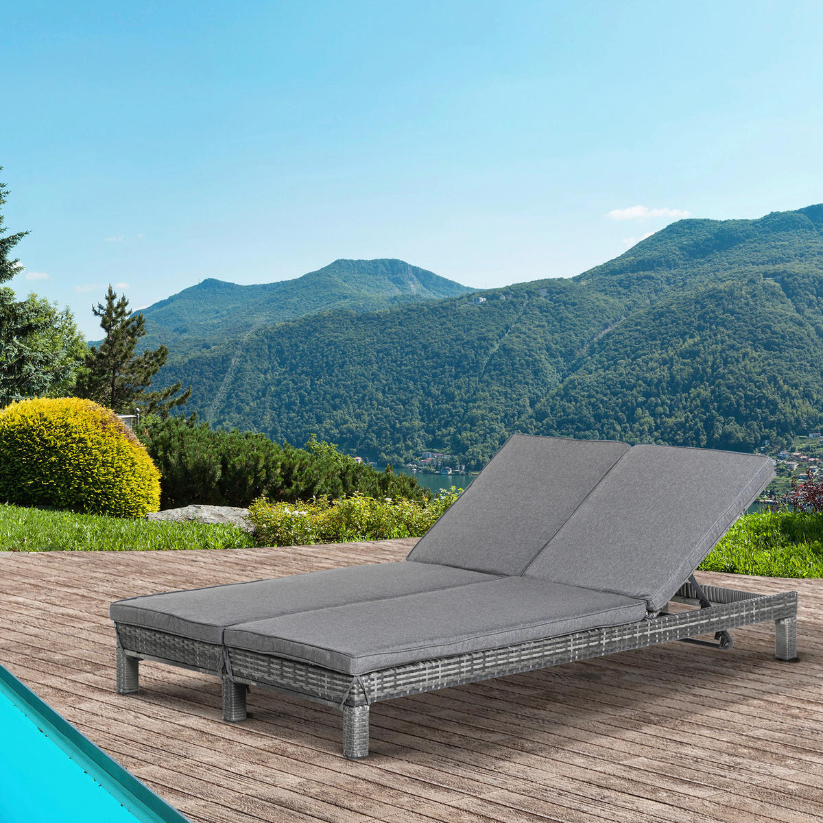 Outsunny Doppelliege grau Metall B/H/L: ca. 120x28x195 cm Doppelliege - grau (195,00/120,00/28,00cm) - Outsunny