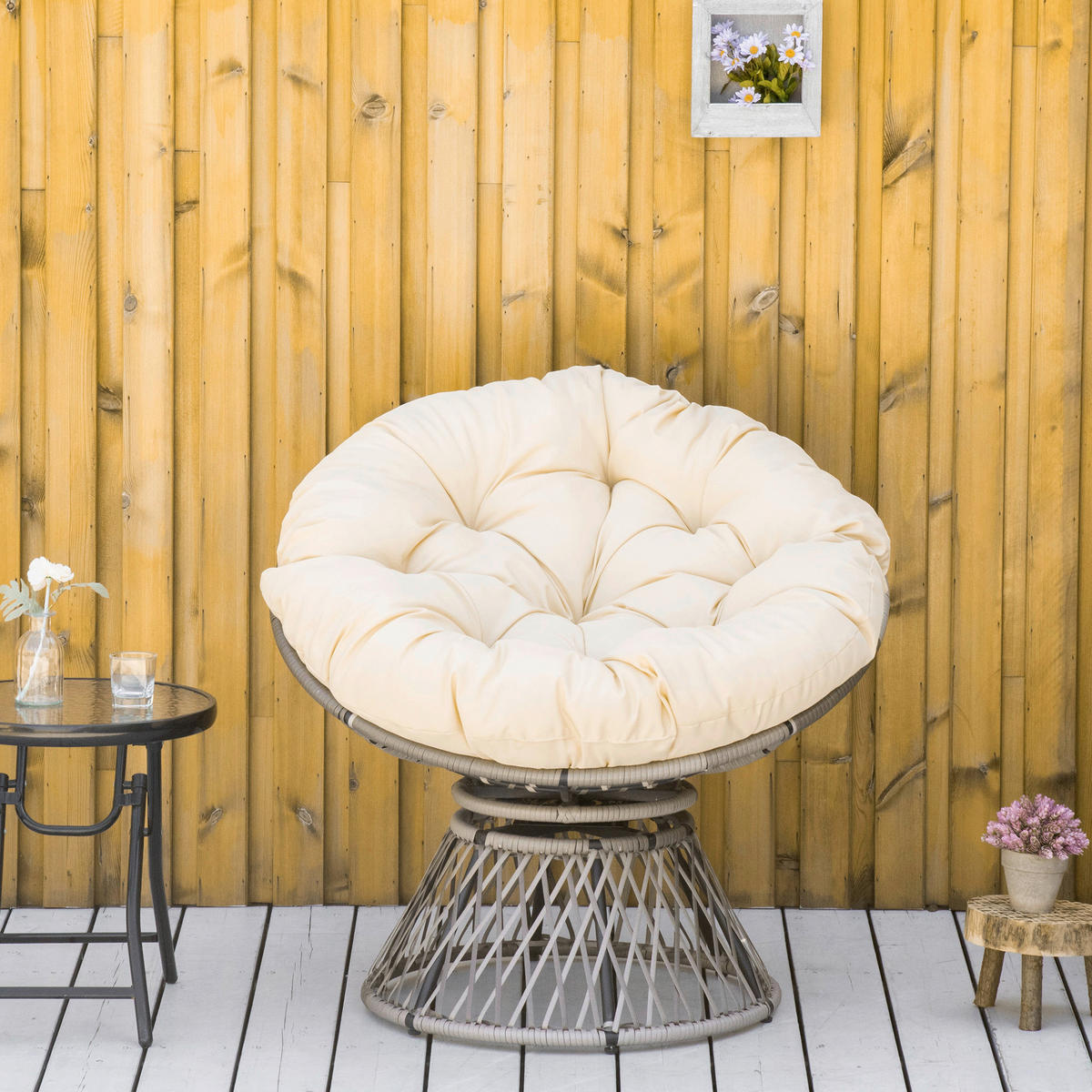 Outsunny Gartensessel beige Polyester B/H/L: ca. 97x87x90 cm Papasansessel - beige (90,00/97,00/87,00cm) - Outsunny