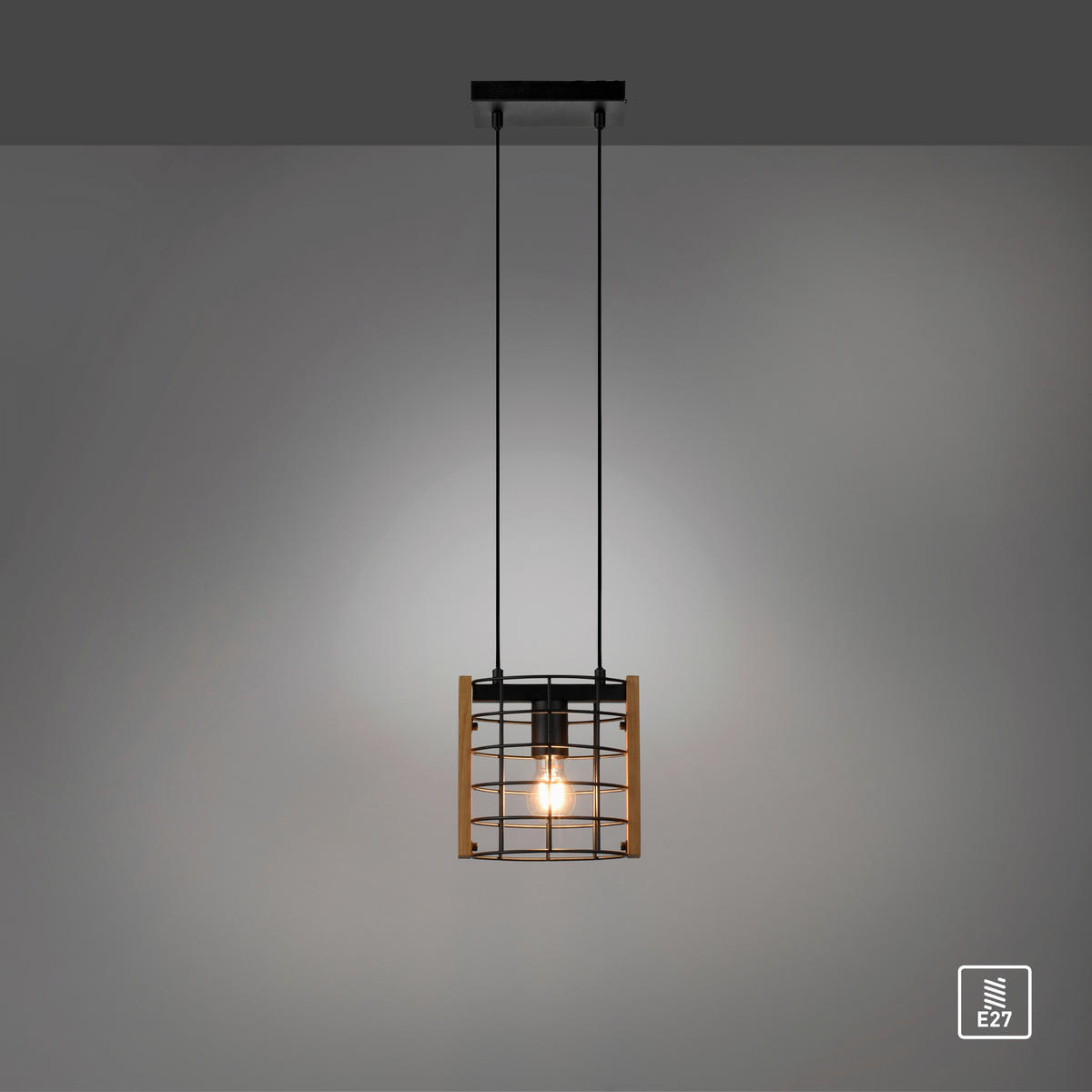 Just Light Pendelleuchte DRAIN 15251-18 kiefer schwarz Metall Holz B/H/T: ca. 21x150x12 cm E27 1 Brennstellen DRAIN - kiefer/schwarz (21,00/150,00/12,00cm) - Just Light