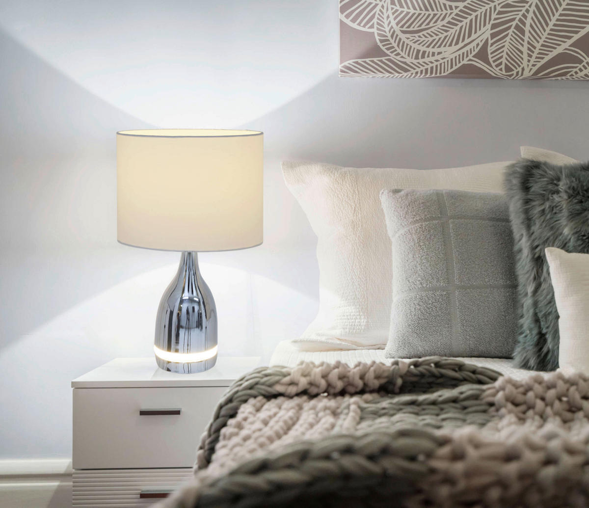 Näve Leuchten LED-Tischleuchte weiß Metall Textil Kunststoff B/H/T/D: ca. 25x43,5x25x25 cm COSIMA - weiß (25,00/43,50/25,00cm) - Näve Leuchten