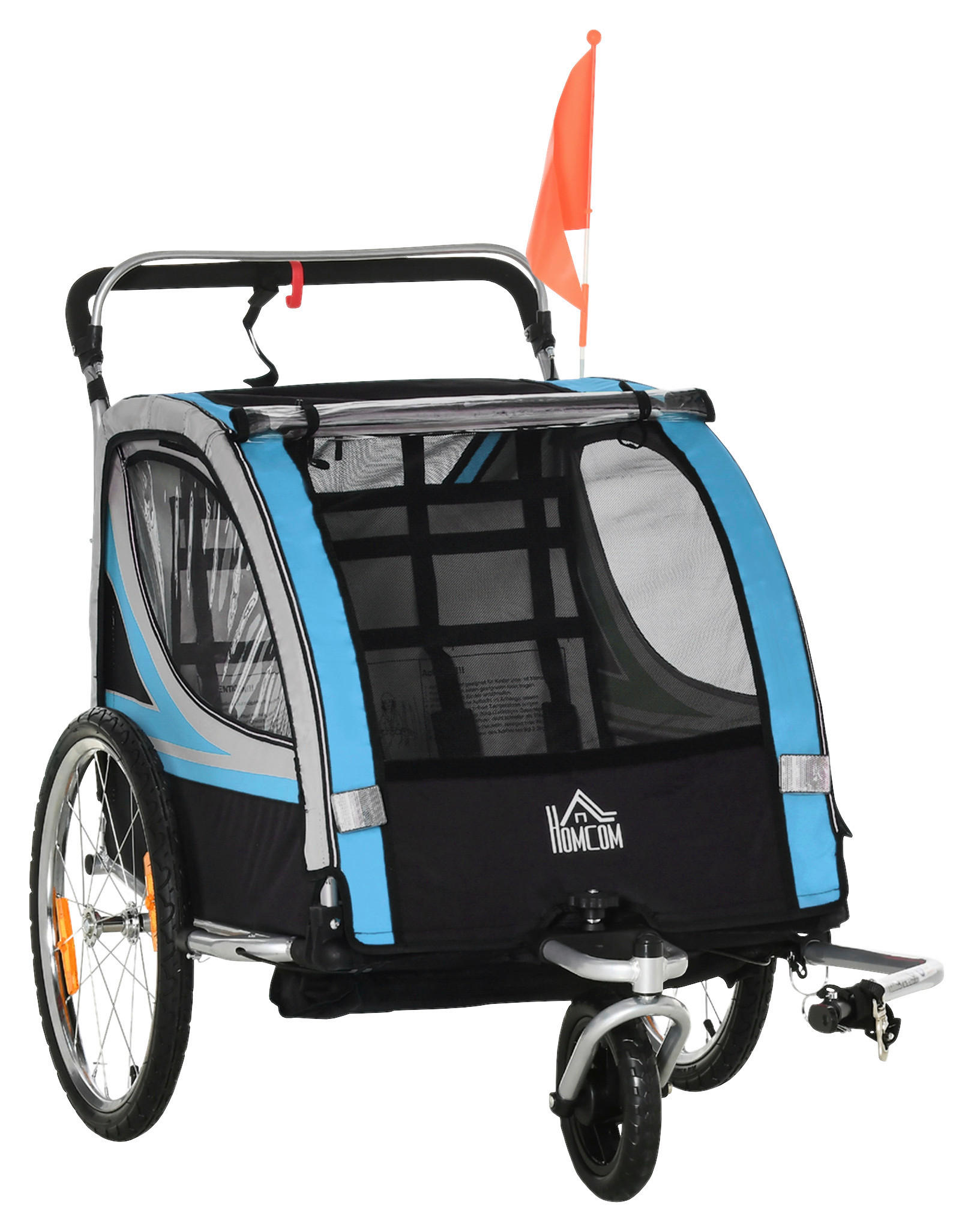 HOMCOM Fahrrad-Zubehör blau blau B/H/L: ca. 75x142x101 cm Kinderfahrradanhänger - blau/schwarz (101,00/75,00/142,00cm) - HOMCOM