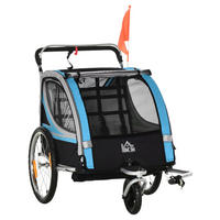 HOMCOM Fahrrad-Zubehör blau blau B/H/L: ca. 75x142x101 cm Kinderfahrradanhänger - blau/schwarz (101,00/75,00/142,00cm) - HOMCOM