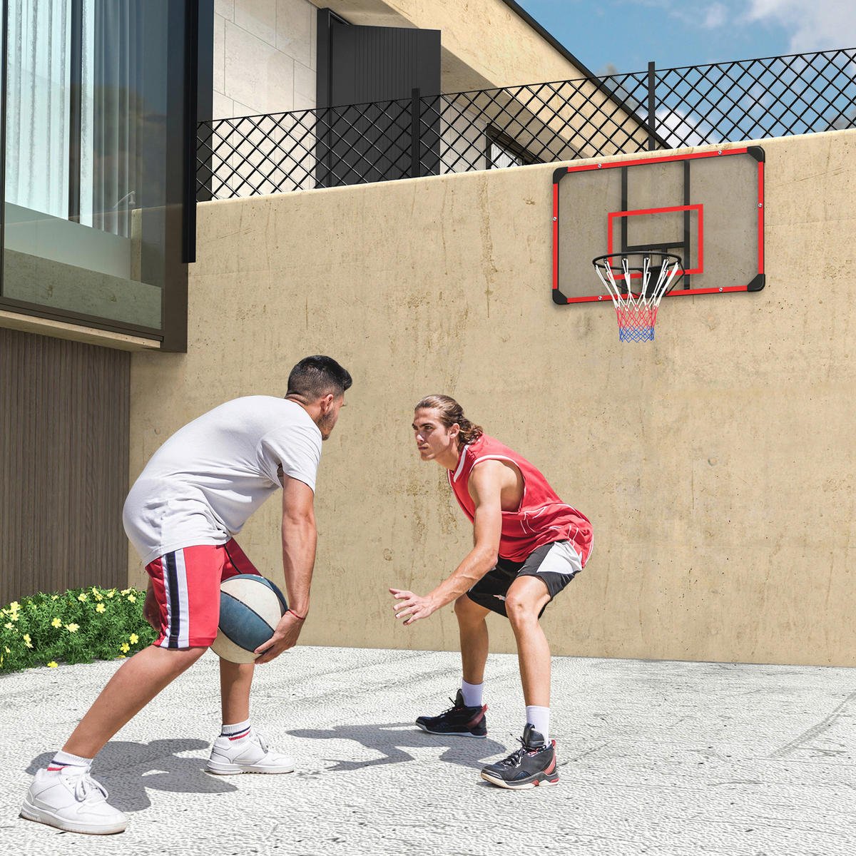 SPORTNOW Basketballkorb rot Kunststoff B/H/L: ca. 61x73x113 cm Basketballkorb - rot/schwarz (113,00/61,00/73,00cm) - SPORTNOW