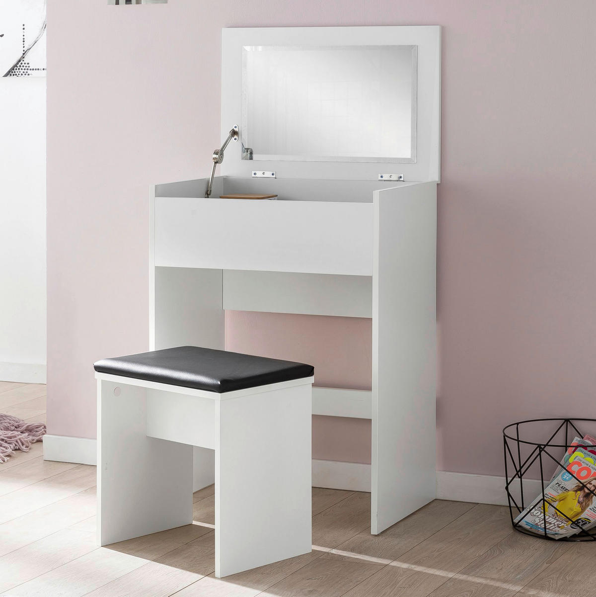 Schminktisch weiß B/H/T: ca. 60x81x40 cm Schminktisch - weiß (60,00/81,00/40,00cm) - Wohnling