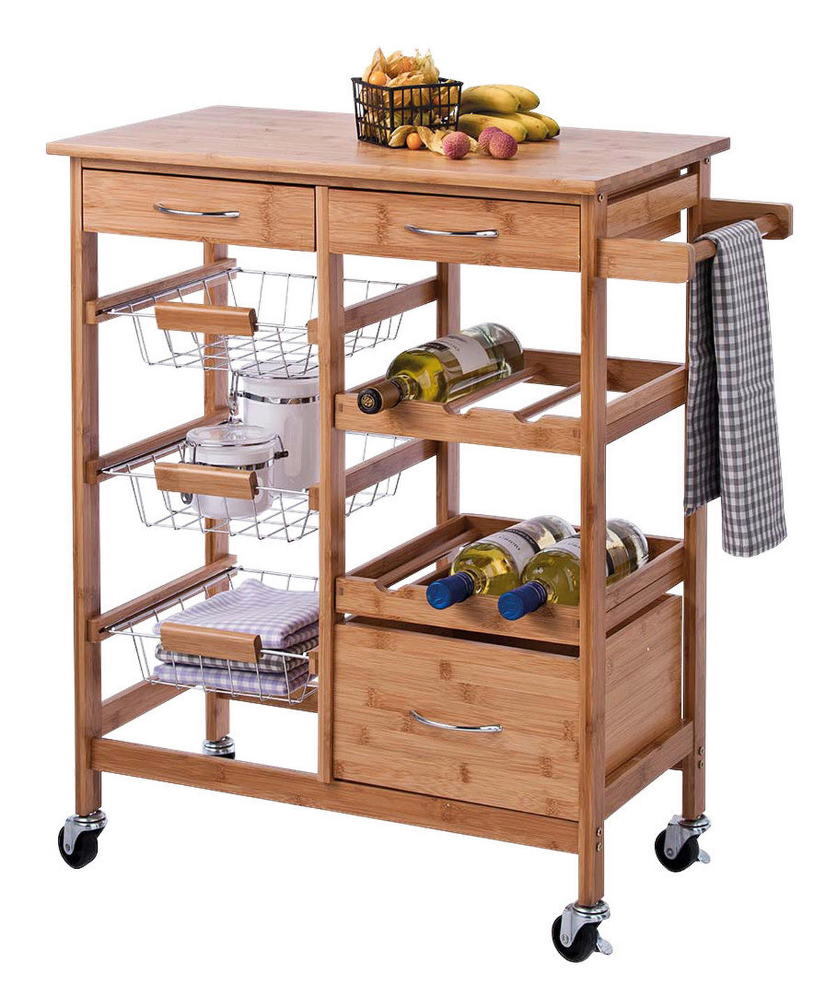 Zeller Küchenrollwagen braun Bambus B/H/L: ca. 36x84x66 cm Küchenrollwagen - braun (66,00/36,00/84,00cm) - Zeller