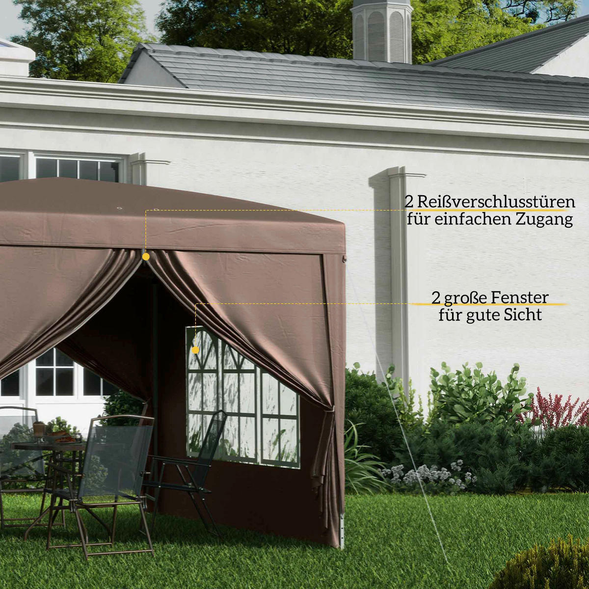 Outsunny Pavillon kaffee Polyester B/H/L: ca. 295x258x295 cm Pavillon - kaffee (295,00/295,00/258,00cm) - Outsunny