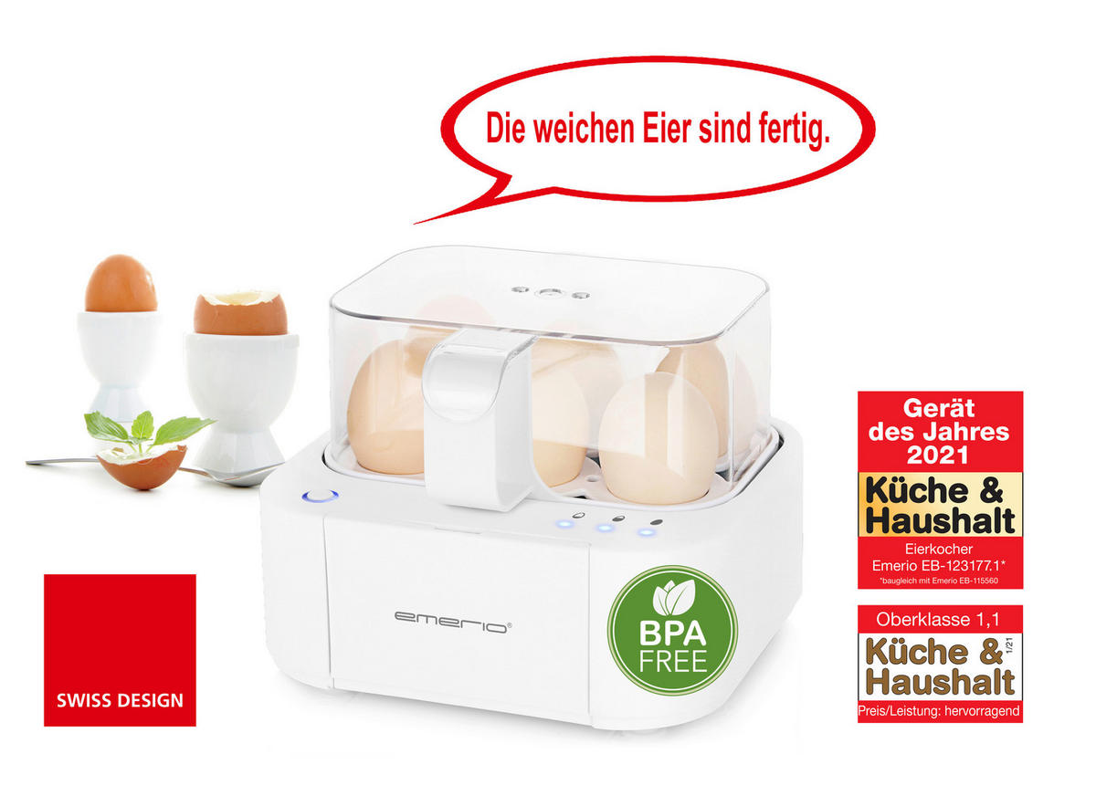 Emerio Eierkocher EB-115560.14 transparent weiß Kunststoff B/H/T: ca. 16,5x14x18 cm Eierkocher EB-115560.14 - weiß/transparent (16,50/14,00/18,00cm) - Emerio