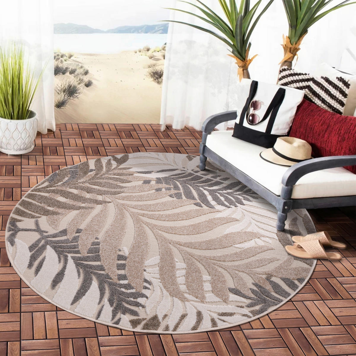 Sanat Outdoorteppich FLORAL creme B/L: ca. 120x120 cm FLORAL - creme (120,00/120,00cm) - Sanat