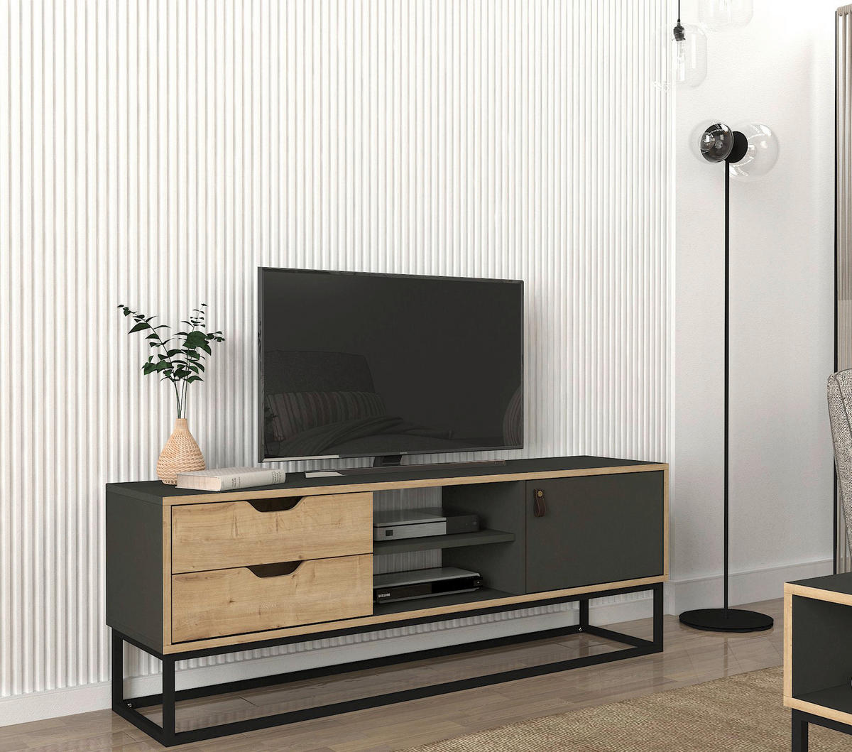 TV-Lowboard Dolores anthrazit Safir Nachbildung B/H/T: ca. 150x53,2x35 cm Dolores - anthrazit/Safir (150,00/53,20/35,00cm) - moebel17
