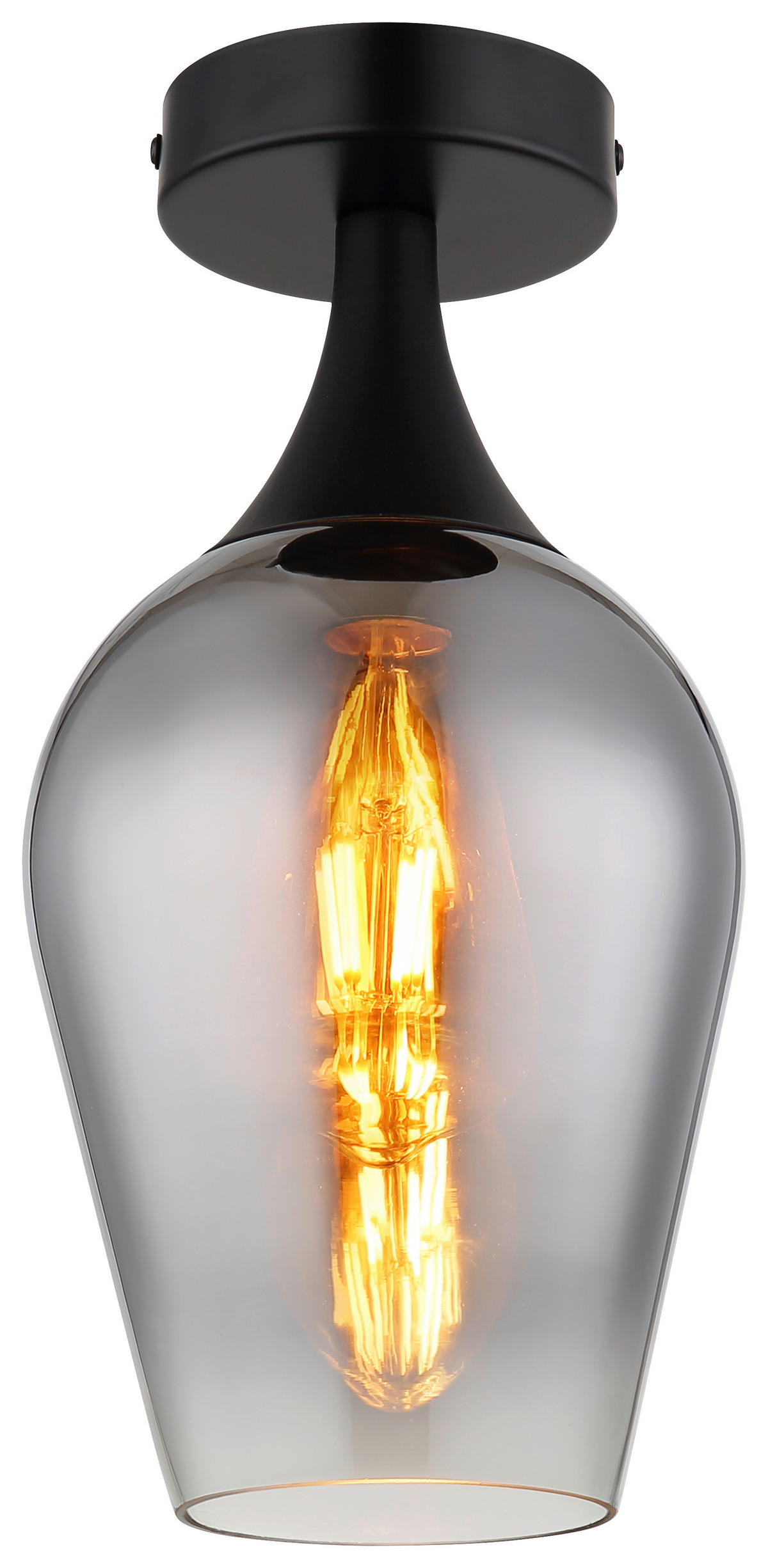 GLOBO Deckenleuchte Chrom schwarz transparent Metall Glas H/D: ca. 30x15 cm E27 1 Brennstellen LAVUS - schwarz/Chrom (15,00/30,00cm) - GLOBO