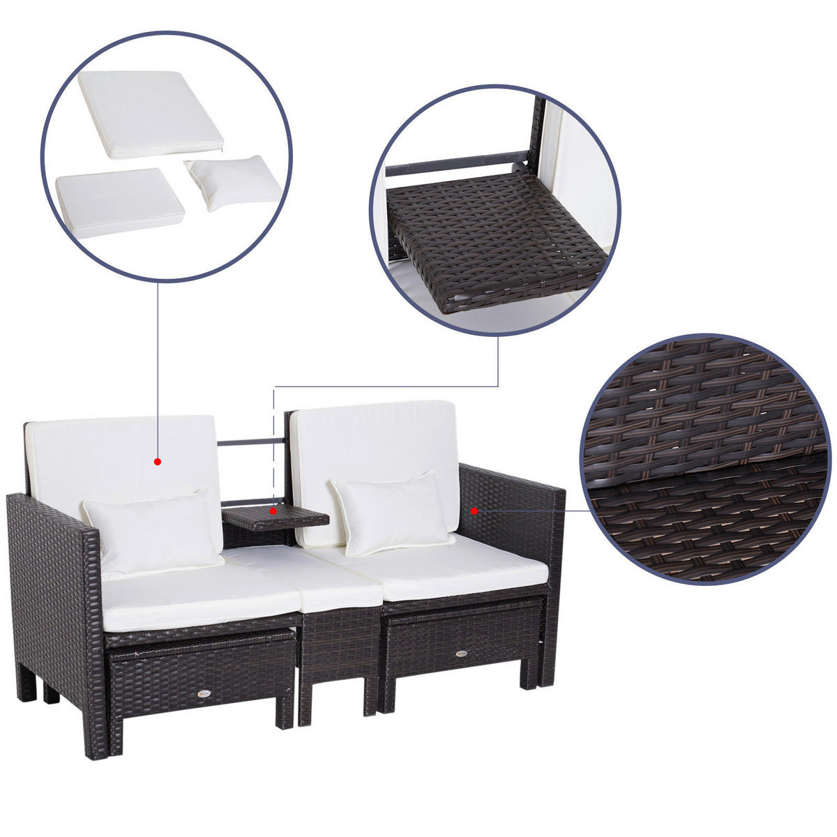 Outsunny Loungeset schwarz Polyrattan Loungeset_3tlg. - weiß/schwarz - Outsunny