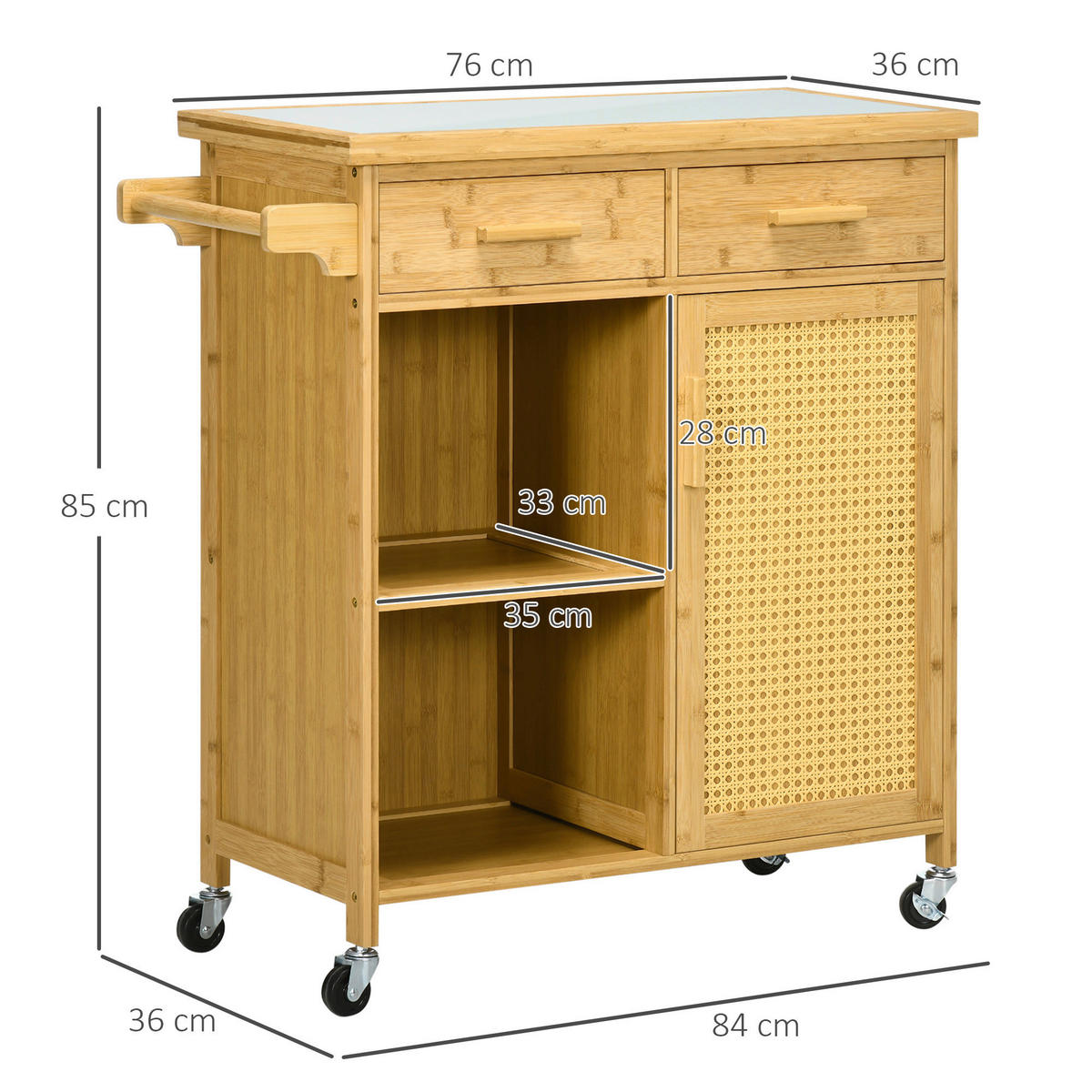 HOMCOM Küchenwagen natur Edelstahl B/H/L: ca. 36x84x85 cm Küchenwagen - natur (85,00/36,00/84,00cm) - HOMCOM