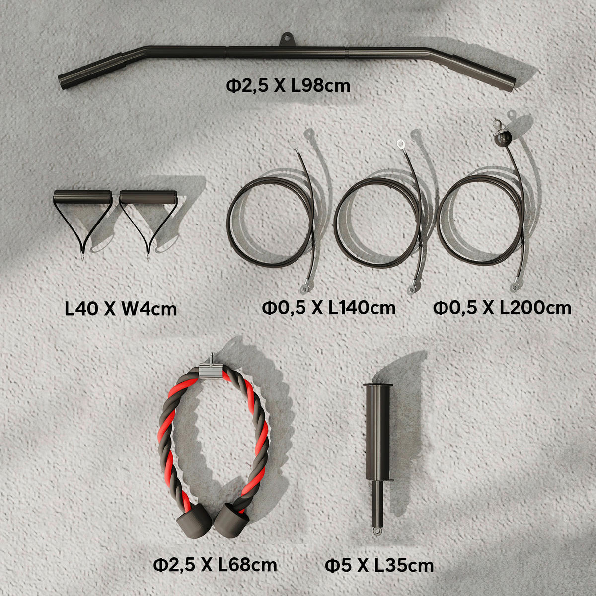 SPORTNOW Kabelzugsystem schwarz Nylon B/H/L: ca. 2,5x200x98 cm Kabelzugsystem - schwarz (98,00/2,50/200,00cm) - SPORTNOW