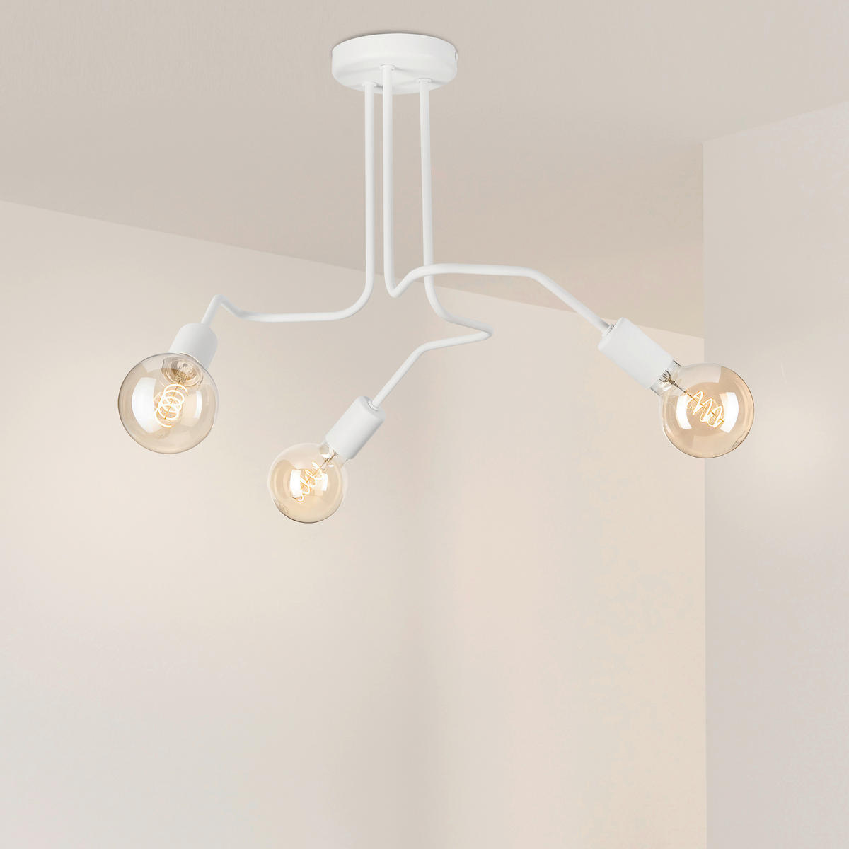 Lamkur Deckenleuchte DOMINO 51185 weiß Stahl H/L: ca. 40x55 cm E27 3 Brennstellen Domino - weiß (55,00cm) - Lamkur