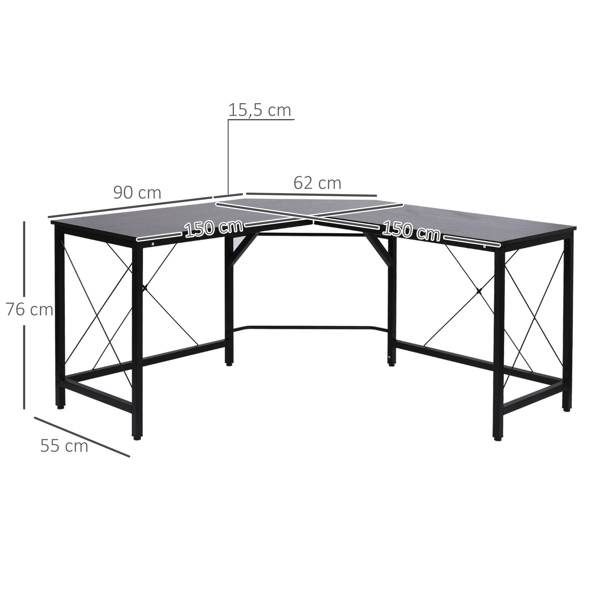 Computertisch 836-122BK schwarz B/H/L: ca. 150x76x150 cm 836-122BK - schwarz (150,00/150,00/76,00cm) - HOMCOM