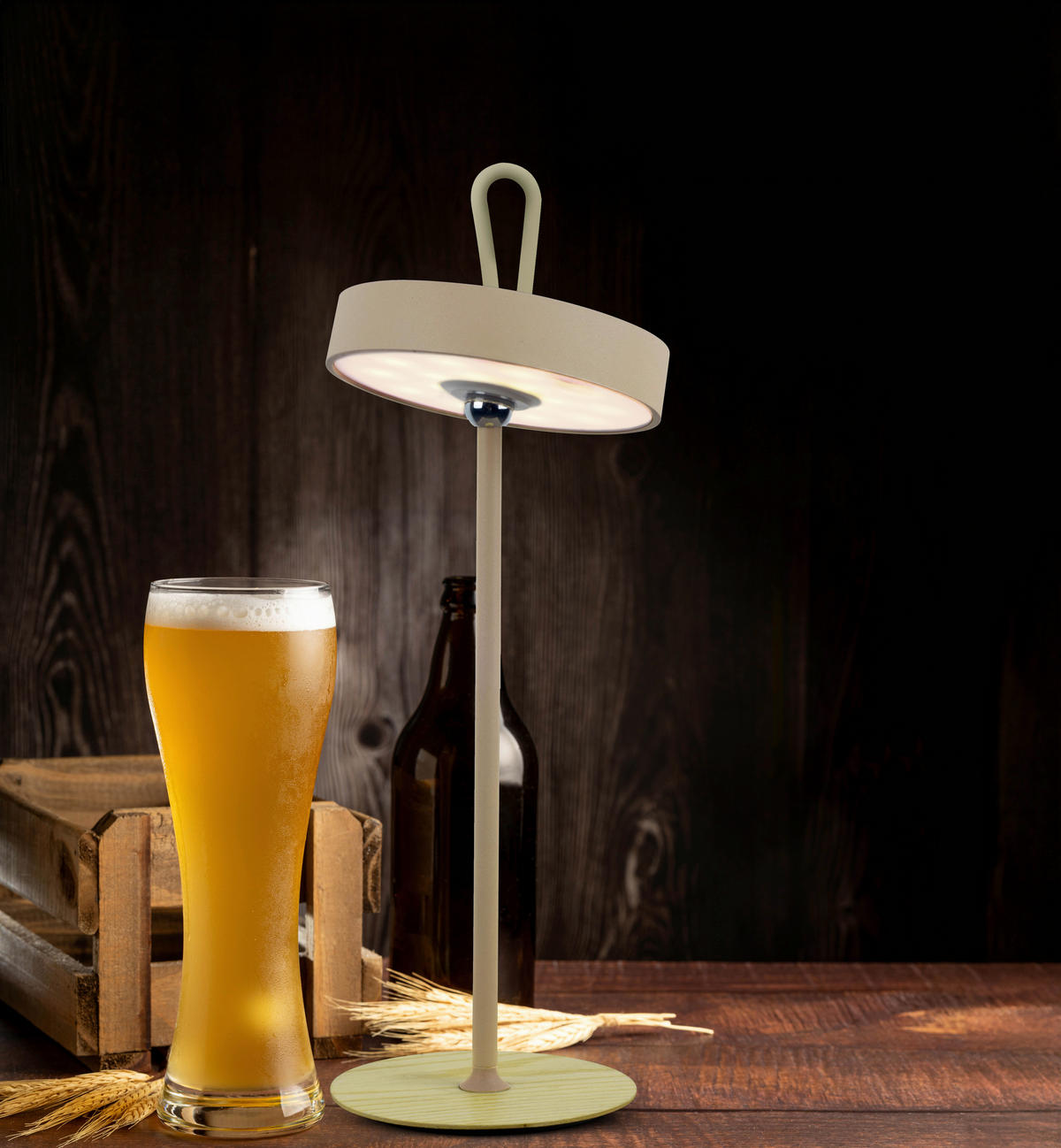Näve Leuchten LED-Tischleuchte beige Holz Metall Kunststoff B/H/T/D: ca. 13x36x13x13 cm ELLI - beige (13,00/36,00/13,00cm) - Näve Leuchten
