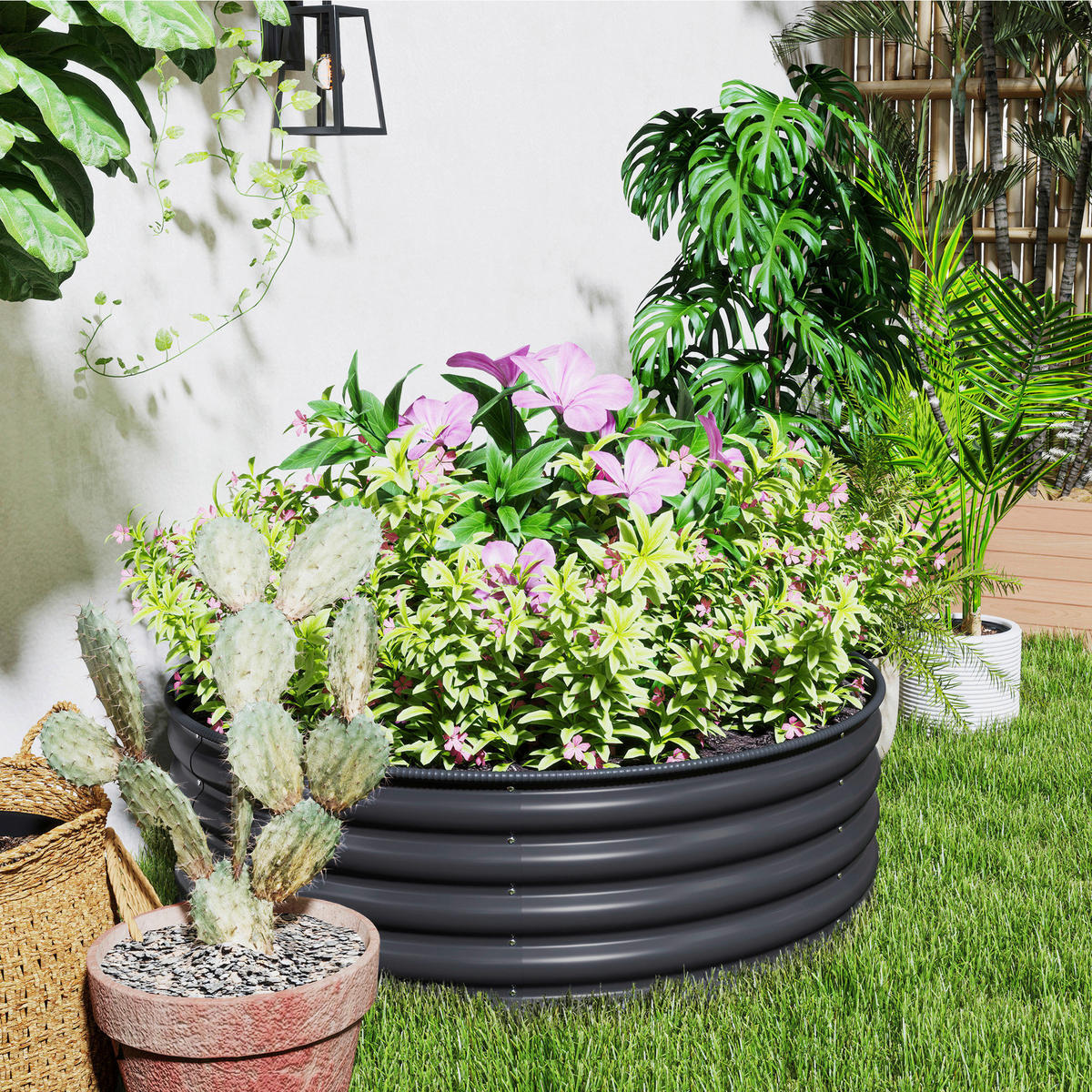 Outsunny Hochbeet dunkelgrau Stahl B/H/L: ca. 120x43x120 cm Hochbeet - dunkelgrau (120,00/120,00/43,00cm) - Outsunny