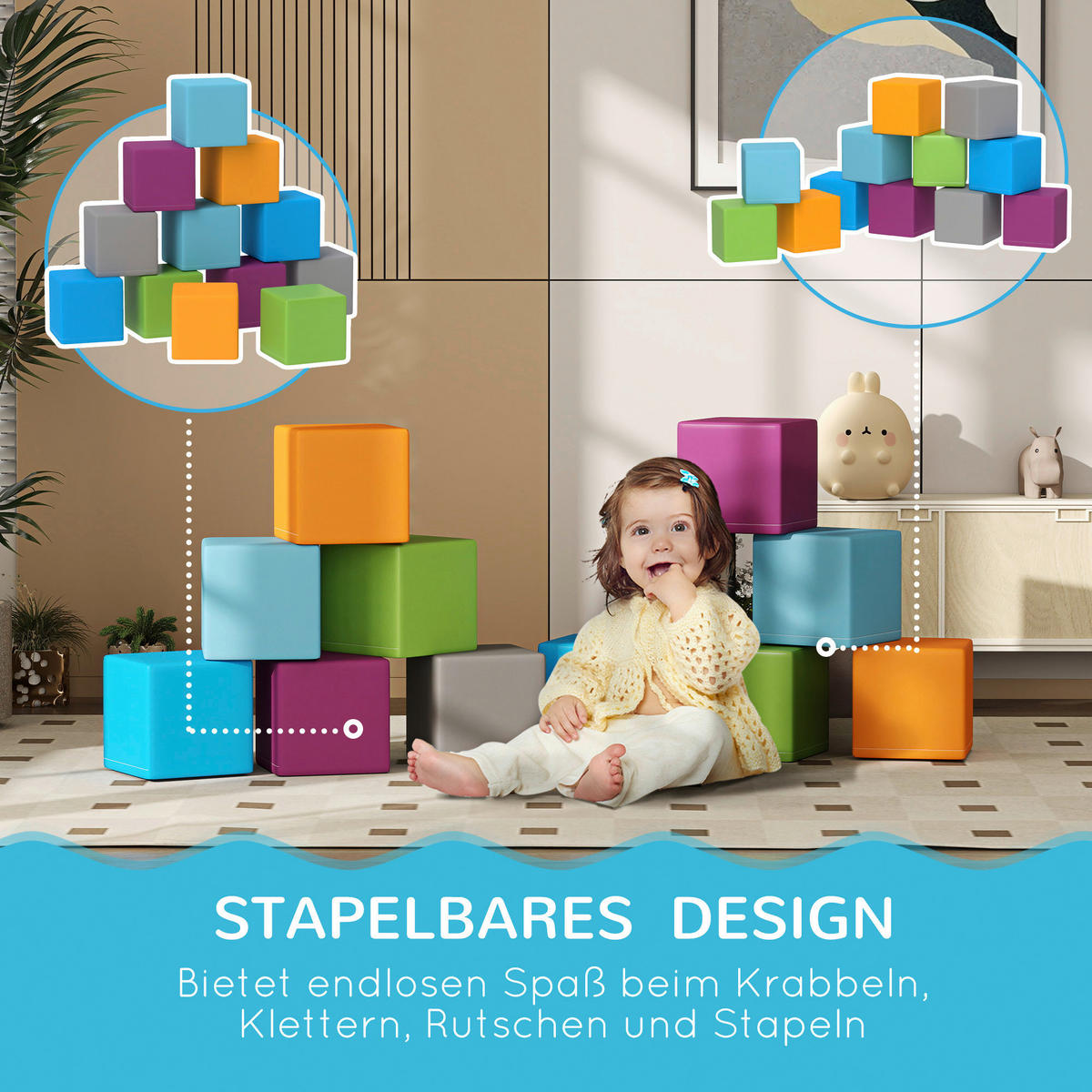 HOMCOM Softbausteine B/H/L: ca. 20x20x20 cm Softbausteine - multicolor (20,00/20,00/20,00cm) - HOMCOM