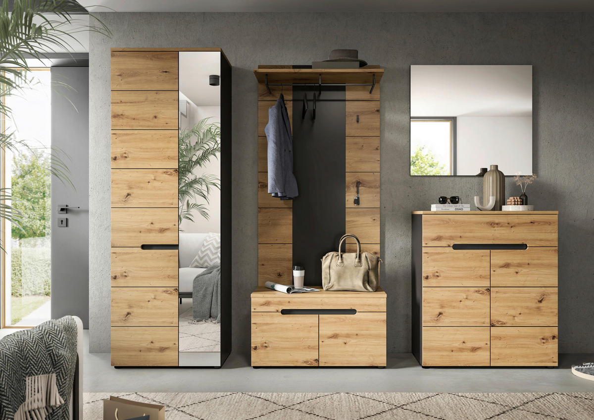 Garderobe Canu basaltgrau Nachbildung Artisan Nachbildung B/H/T: ca. 255x190x37 cm Canu - basaltgrau (255,00/190,00/37,00cm) - xonox.home