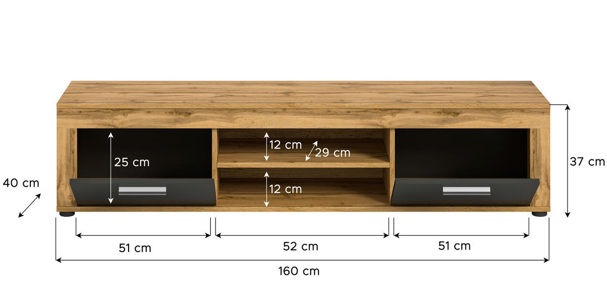 Lowboard Jam Eiche Wotan Nachbildung grau B/H/T: ca. 160x37x40 cm Jam - Eiche/grau (160,00/37,00/40,00cm) - xonox.home