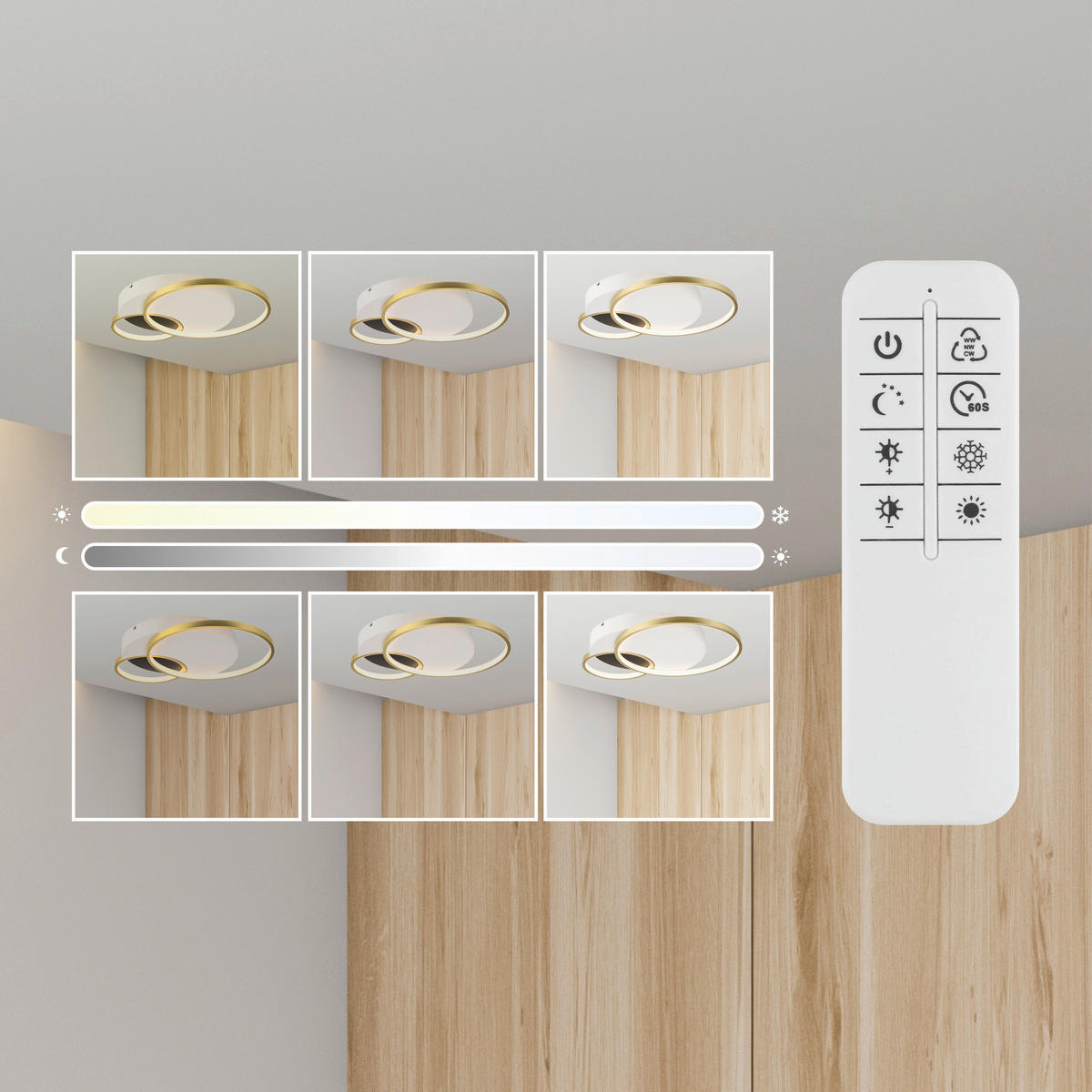 Lamkur LED-Deckenleuchte BENITO 50973 gold weiß Stahl PVC H/L: ca. 7x57 cm 3 Brennstellen Benito - gold/weiß (57,00cm) - Lamkur