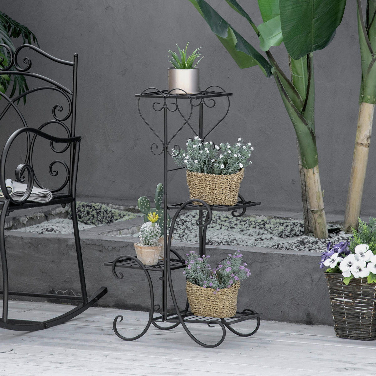 Outsunny Blumenregal schwarz Metall B/H/L: ca. 25x80x45 cm Blumenregal - schwarz (45,00/25,00/80,00cm) - Outsunny