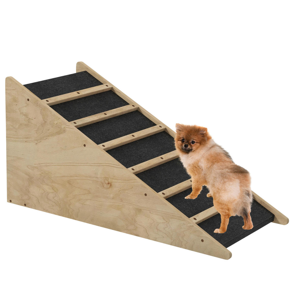 PawHut Haustierrampe natur Holz B/H/L: ca. 40x90x45 cm Haustierrampe - natur/grau (45,00/40,00/90,00cm) - PawHut