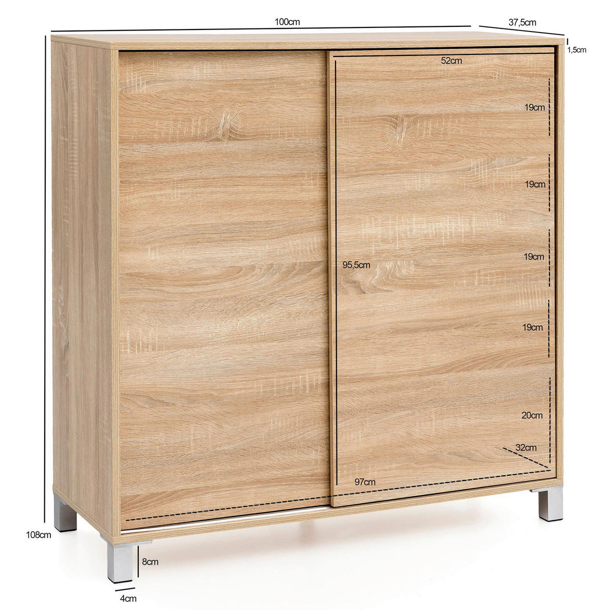 Schuhschrank Eiche Sonoma Nachbildung B/H/T: ca. 100x108x37,5 cm Schuhschrank - Eiche (100,00/108,00/37,50cm) - Wohnling