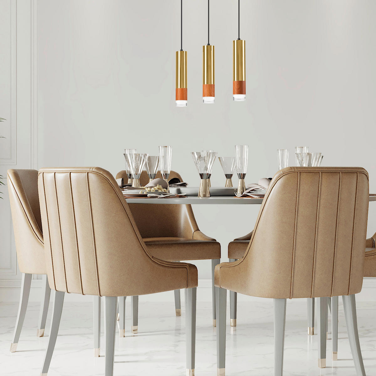 Lamkur Pendelleuchte gold Stahl Glas B/H/L: ca. 8x95x45 cm GU10 3 Brennstellen AURELIA - gold (45,00/8,00/95,00cm) - Lamkur