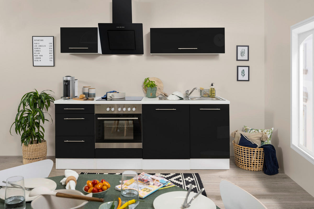 Respekta Küchenblock Amanda schwarz Hochglanz B/H/T: ca. 220x200x60 cm Amanda - weiß/schwarz (220,00/200,00/60,00cm) - Respekta