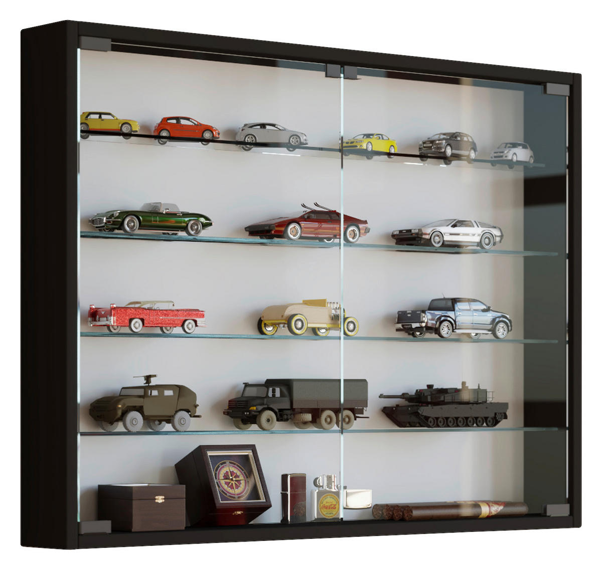 Vitrine Mandosa L schwarz Holzwerkstoff Glas B/H/T: ca. 80x60x10 cm Mandosa L - schwarz (80,00/60,00/10,00cm) - VCM Möbel
