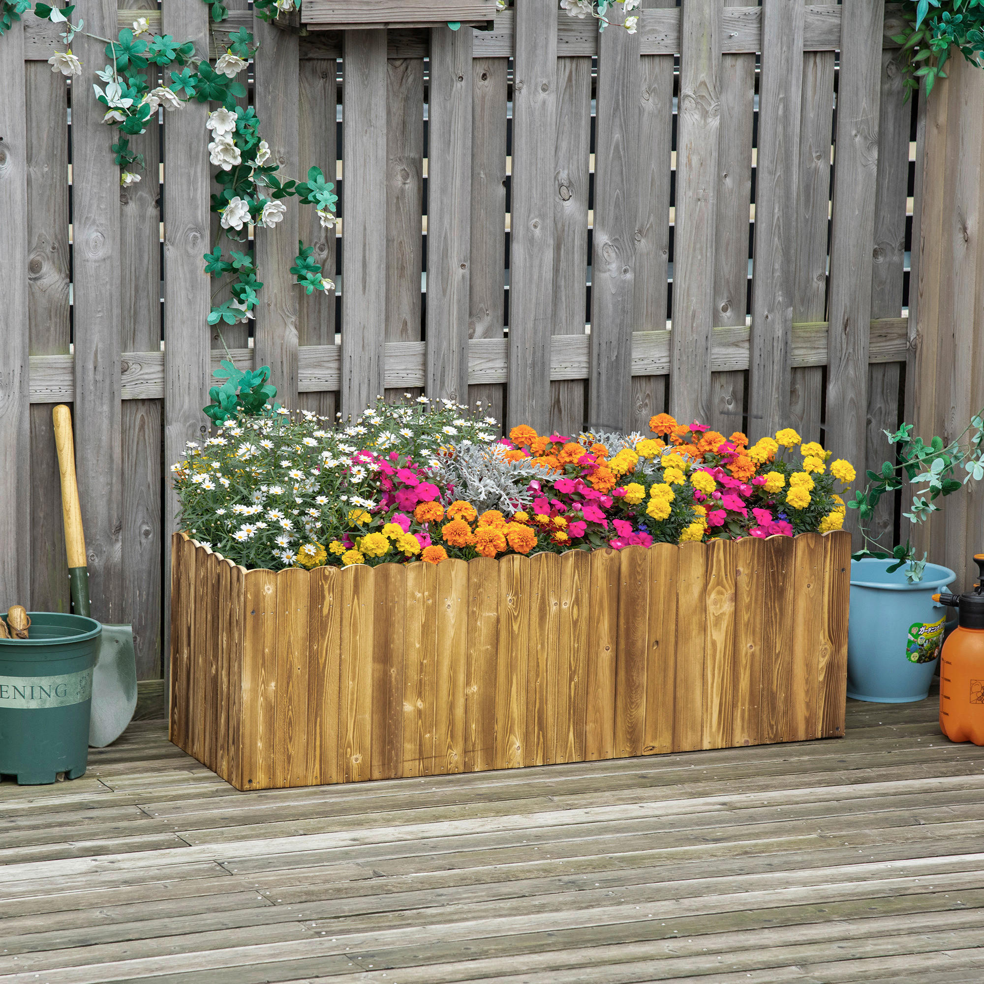 Outsunny Hochbeet mit Holzplatte natur Holz B/H/L: ca. 40x40x120 cm Hochbeet 845-108 - natur (120,00/40,00/40,00cm) - Outsunny