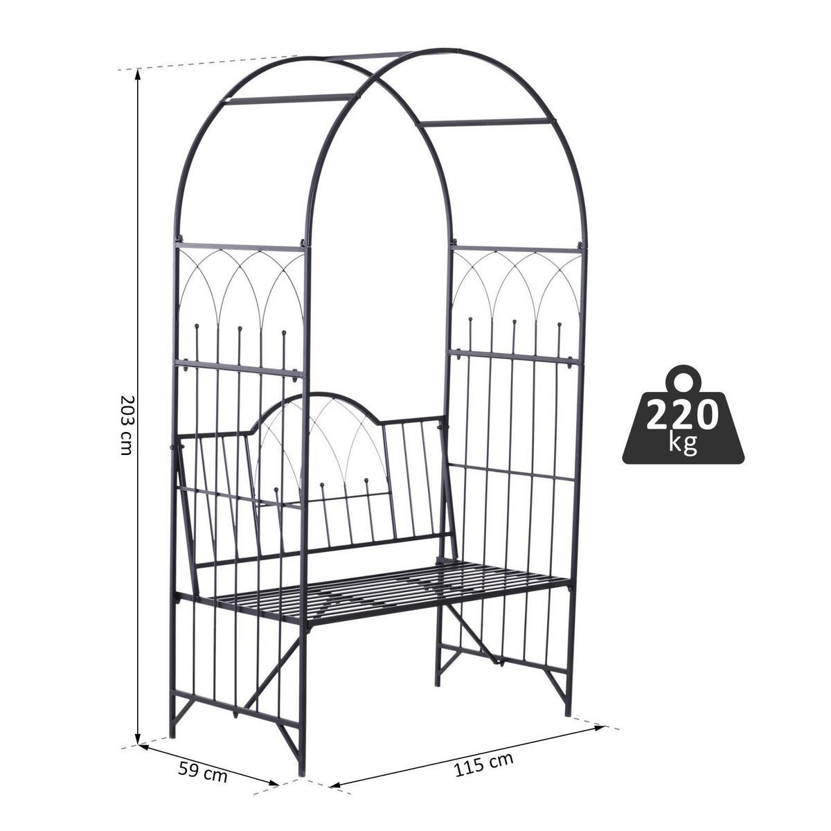 Outsunny Bank schwarz Metall B/H/T: ca. 115x203x59 cm Bank - schwarz (115,00/203,00/59,00cm) - Outsunny