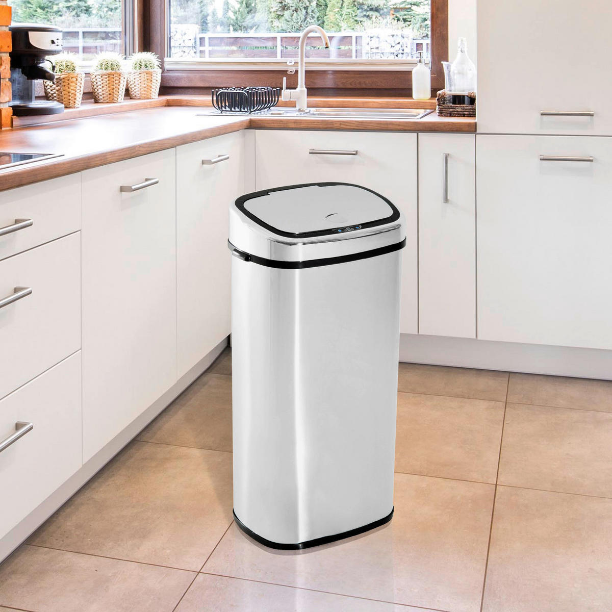 HOMCOM Mülleimer mit Sensor silber B/H/L: ca. 29,5x78x40,5 cm mit Sensor - schwarz/silber (40,50/29,50/78,00cm) - HOMCOM