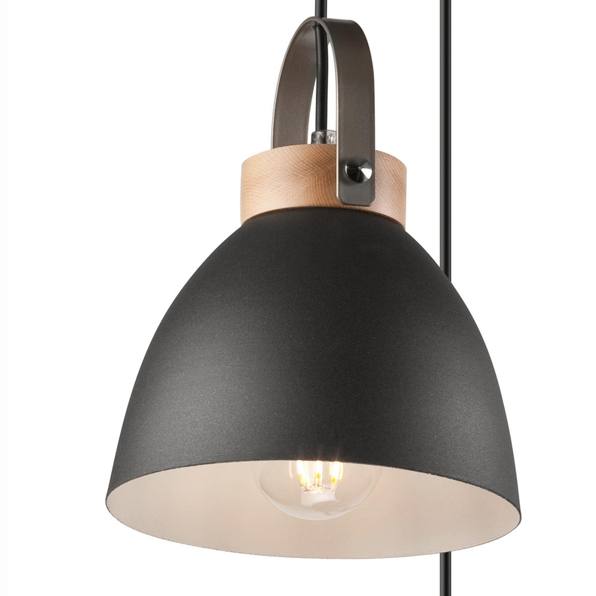 Lamkur Pendelleuchte DANIELLE 31781 Graphit Holz Stahl H/L: ca. 79x37 cm E27 3 Brennstellen Danielle - Graphit (37,00cm) - Lamkur